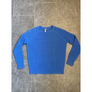 Si Iae Cashmere Sweater Womens Medium Waffle Knit Long Sleeve Royal Blue